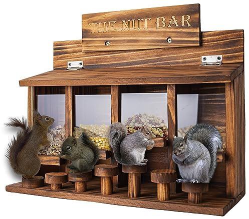 CODIN Squirrel Feeder Table, Wooden Squirrel Picnic Table Feeder, Durable Squirrel Feeder Corn Cob, with Solid Structure, Stable Squirrels Stool Bar, 16 x 12 x 7 Inches (Burnt Wood)