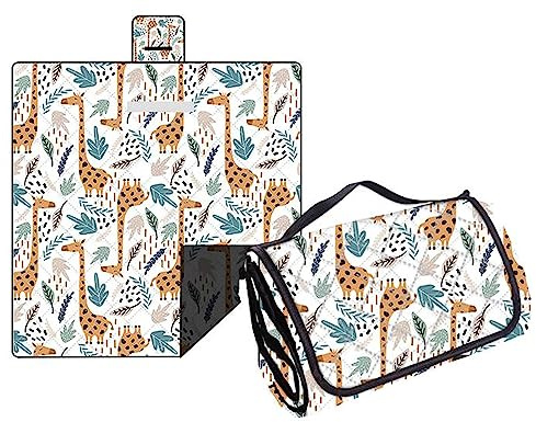Hayisugal Picknickdecke Sandfrei Stranddecke Wasserdicht Campingdecke Waschbar Strandunterlage Tragbare Picknickdecke Soft für Strand,Picknick,Wandern,Reisen, Giraffe, 200 x 200 cm