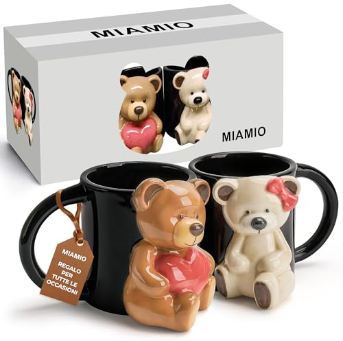 MIAMIO - Orso in ceramica tazze carine 350 ml, 3D tazze carine da caffè animali per gli amanti del caffè, latte e tè Carino orso Tazza coppia regali per il compleanno