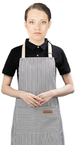 Shunshi Adjustable Apron, Unisex Apron with 2 Pockets, Cotton Linen Cooking Kitchen Accessories Chef Bib Aprons for Women Men Home Baking Gardening Household Cleaning BBQ Restaurant(Blue Strips)
