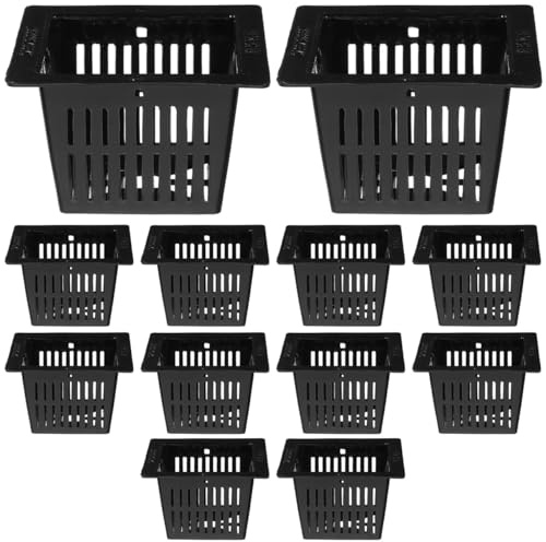 HANABASS 12Pcs Mini Square Pond Plant Baskets, 2.2 Inch PE Plastic Aquatic Plant Pots, Mesh Nursery Pots for Hydroponics, Aquaponics and Bulbs