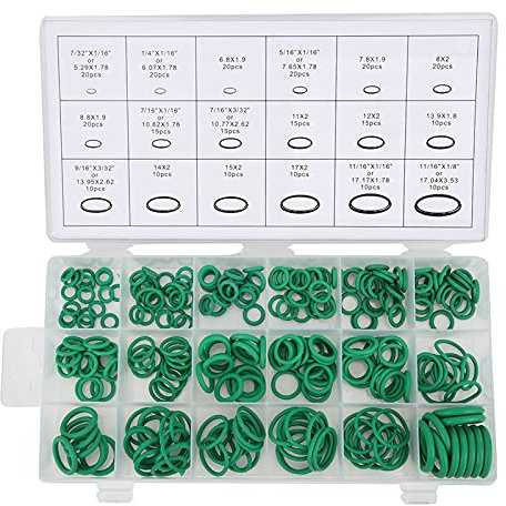 18 Sizes A/C Seals Set: Comprehensive Car Air Conditioning Compressor Seals Assortment Kit with Green O Ring for Water Faucet, 270 Pieces.