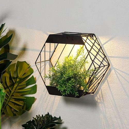 FAHAAM Hexagonal Wall Planter Solar Light, Hexagonal Wall Planter with LED Light, Outdoor Decorative LED Garden Lights, Outdoor Garden Decorative Lighting for Walls, Porch, Patio, Fence Decor.