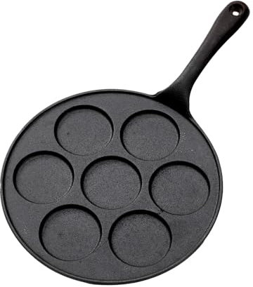 Warmiehomy Cast Iron Crepe Pan 7 Holes,Non-Stick Pancake Pan with Long Handle for Pancake|Crepe|Egg,23cm