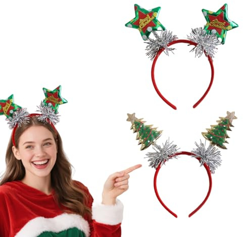 HABNI 2 Diademas De Navidad Para El Pelo, Accesorio Para El Pelo, Diadema Con Estrella De Navidad Y Árbol De Navidad, Adorno Festivo Para El Cabello, Apto Para Adultos Y Niños