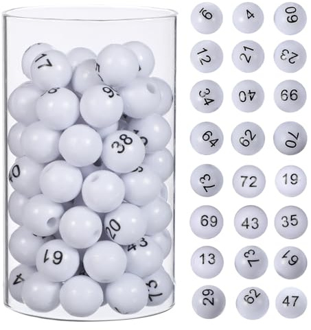 MOLUCKFU 75 pièces Boules de Loterie Numérotées Plastique Blanc pour Jeux de Fête Bingo et Activités Récréatives Légères et Portables pour Tirages Sort et Événements