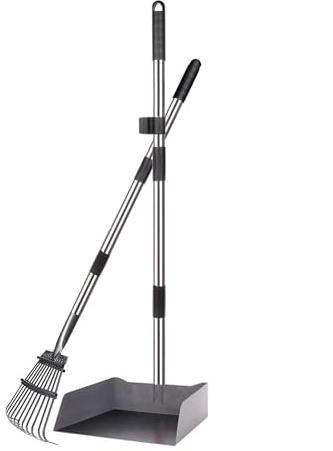 THALWEN Trottinette à déjections canines durable et râteau à long manche pour chiens de petite, moyenne et grande taille (râteau + poêle)