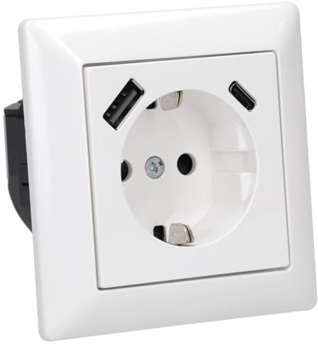 Jung SCHUKO USB-Steckdose Typ AC (3A) Komplett-Set Serie AS: Steckdose A152015CAWW und 1-fach Rahmen AS581WW Alpinweiß