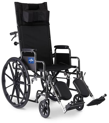 Medline Reclining Wheelchair, Desk-Length Arms and Elevating Leg Rests, 20 x 18 Seat (W x D)