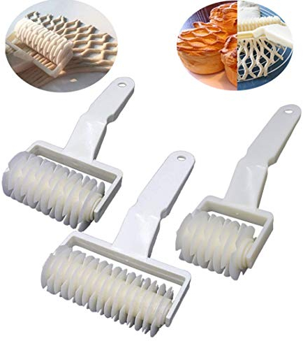 Gitterschneider Teigroller Gitter Backen Gitterroller Gitterwalze Pizza Teig Roller Gitter Gitter Roller Backformen Präge Backenwerkzeuge Kuchen Brot Messer für Teig, Torten Backen Werkzeuge 3 Stück