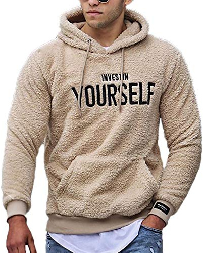 Sudadera con Capucha para Hombre, Sudadera de Felpa mullida, Bordado de Letras a la Moda, Otoño Invierno, cálido, Jersey de Manga Larga, Sudadera con Capucha, Prendas de Vestir