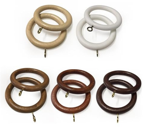 TENDEEVOLUTION - Anillas para Cortinas de Madera diámetro 70 mm para Barra Cortina Madera 35 mm, Diversos Colores, Anillas Cortinas con Gancho (10 Anillos Naturales)