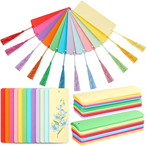 Sinmoe Blank Paper Bookmarks Cardstock Colorful Tassels Craft DIY Bookmarks Bulk for Classroom Projects Gifts Tags Crafts 1.89 x 5.51 Inch (120 Pcs)