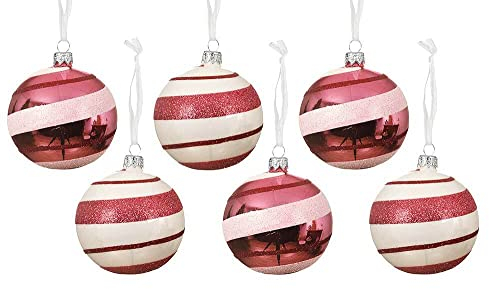 Christbaumkugeln Candy Pink Glas 6 Stück Weihnachtskugeln Set mit Glitzer 8 cm