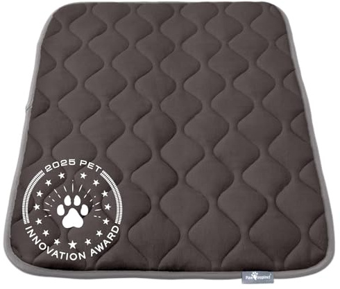Paw Inspired Washable Padded Crate Mats for Dogs | 35” x 22” Pad, Fits 36-inch Kennels | Leakproof, Plush Pet Beds (Gray)