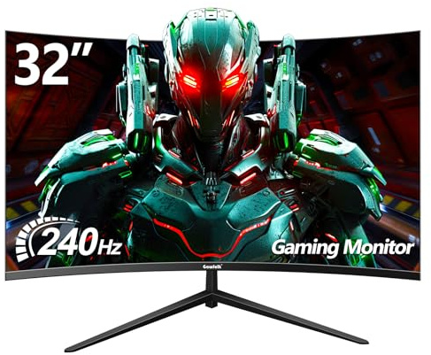 Gawfolk 32 Inch Curved Gaming Monitor 240Hz, 1800R PC Monitor Full HD 1080P, Frameless Computer Dispaly with Freesync and Eye Care Technology, Wall Mountable
