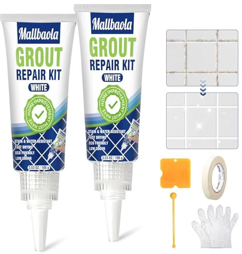 Tile Grout Repair Kit, 2 Pack White Grout Filler, Grout Reviver, Tile Paint for Bathroom Shower Kitchen, Fast Drying Grout Whitener, Grout Paint Restore & Renew Grouts, Grout Cleaner Replace Grout Pen