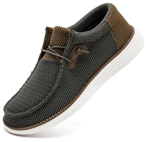 ZDFQLGV Men's Loafers Shoes Slip On Walking Sneakers Driving Hiking Outdoor Mesh Breathable Casual Comfortable Fashion Soft Lightweight Dark Gray Brown UK 6