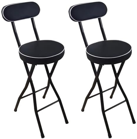 Sgabello Alto Pieghevole Set Di 2 Sgabello Alto Con Schienale Sgabelli Isola Cucina Con Poggiapiedi Moderno Sgabello Da Bar Pieghevole 60 65 70 75cm Rotondo Sgabelli Cucina per Sala Da Pranzo(Black,29