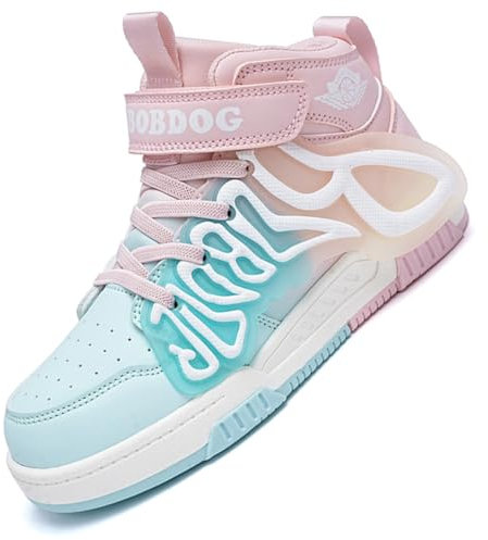 Basketballschuhe Kinder für Jungen und Mädchen High Top Outdoor Sportschuhe Leder Turnschuhe Sneaker K030Rosa EU 35