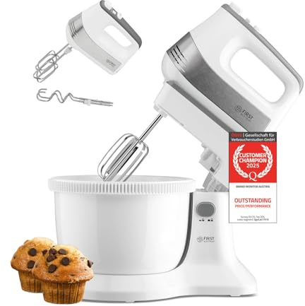TZS First Austria mixer 2 in 1, mano e stand, 3,4L, 500W, 5 velocità, funzione turbo, fruste e ganci impasto inclusi