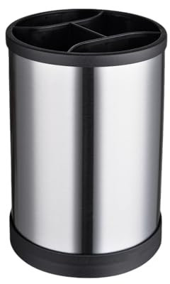 Kitchen Utensil Holder Caddy, Stainless Steel Kitchen Utensil Caddy With Removable Divider, Grey Rotating Tableware Holder Black, Tableware Organizer with 4 Compartments for Countertop Decor (Black)