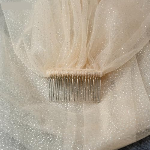 LXHZSY Voile De Mariée Voile Brillant Couleur Champagne Voile de Mariage Voile Multicouche voiles de Mariage Courts for Mariage for mariée Voile Brillant(Champagne,100cm)