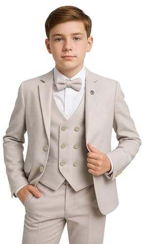 SIRRI Traje Formal Texturizado para niño, Conjunto de 5 Piezas, Traje de comunión para PAJE, Tamaño 12 Años EU