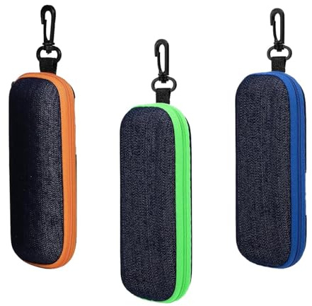 LandReCol 3 Stück Brillenetui Set, harte Denim Brillenbox mit Reißverschluss und Haken, Reise Brillentasche für Sonnenbrillen und Lesebrillen