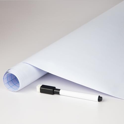 FENTIS Lavagna Adesiva Pellicola di Lavagna Bianca Auto-Adesiva Carta Adesivo da Parati Bianca Adatto per Fai da Te, Aula di Scuola, Casa, Ufficio 90x350cm