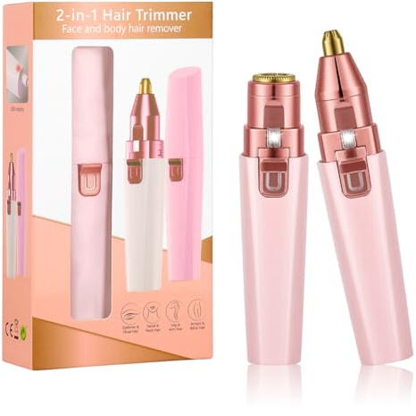 URAQT Depiladora Facial Mujer, Eléctrica Depiladora Cejas Portátil, 2 en 1 Rasuradora Mujer USB Recargable con Cabezal de Repuesto y Luz LED, Afeitadora Sin Dolor para Cara Nariz Labio (Rosa)