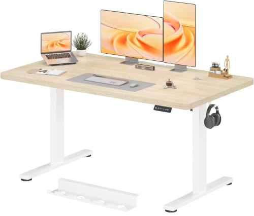 JUMMICO Escritorio eléctrico de Altura Ajustable 140 x 70 cm, Escritorio eléctrico con Bandeja de gestión de Cables, Escritorio de pie y Mesa abatible de 18 mm, Beige