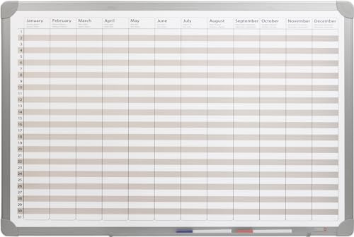 Desq® Jahresplaner | Magnethaftend | Aluminium Rahmen | 60 x 90 cm | Aluminiumablageschale