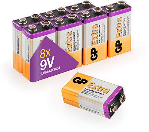 GP - Pack de 8 Pilas 9V alcalinas (MN1604 / 6LR61) - Duración y Rendimiento excepcional - 9 Voltios / PP3 / 6LR61 / MN1604