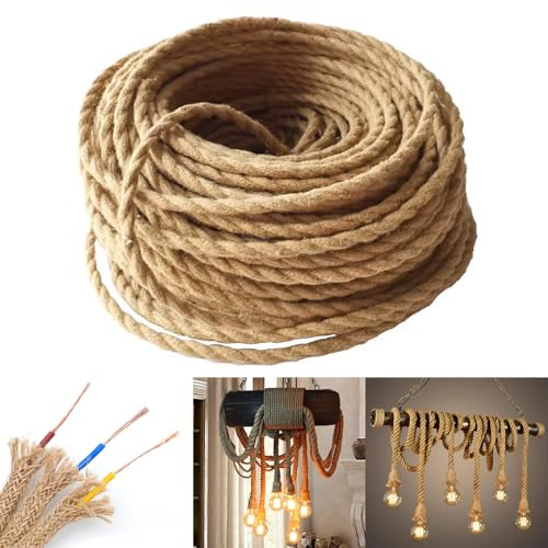GreenSun Cable Electrique Cable Corde - 5M Fil Electrique Cable 3G0,75 Fil Electrique Corde 3x0,75mm² Câble Cordon d'alimentation Rétro Tressé Corde Fil de lin électrique à 3 conducteur