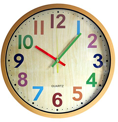 Coslife Wanduhr 12 Zoll Stille Bunte Große Dekorative Nicht tickende Wanduhr Vintage Style Batteriebetrieben（bunt）