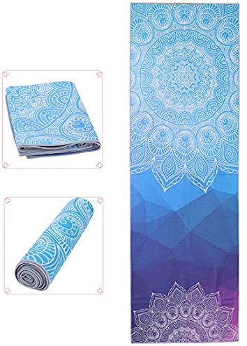 Printed Non-Slip Yoga Towel - Large Portable Mat Cover for Travel, Home, Gym - Soft Sweat Absorbent Fitness Pad for Hot Yoga, Pilates, Workout Exercise - 183 x 63cm (Navy Blue)