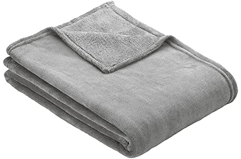 Ibena Kuscheldecke Olbia 150x200 cm - flauschig, warm & waschbar, Fleecedecke hellgrau einfarbig