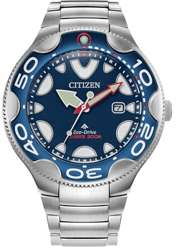 Citizen Montre Promaster Dive Eco-Drive pour homme, 46 mm, acier inoxydable argenté, bracelet, cadran bleu, militaire