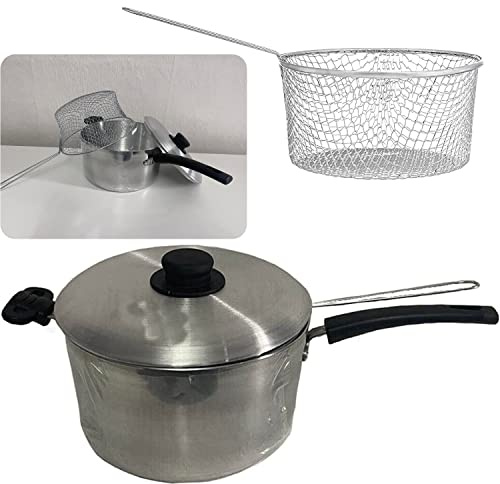 Large 24cm 3pc Steel Chip Pan Deep Fry Pot Fryer Dish Wire Basket Lid Plastic Handle Appliances Home Kitchen Food Cooking Silver