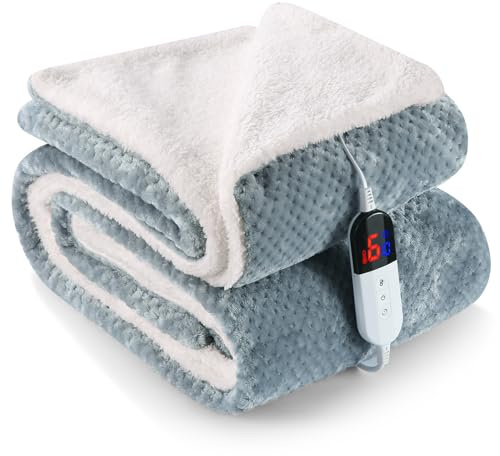 Electric Heated Throw Blanket 130x180cm, Flannel Electric Blanket with Honeycomb Pattern, 1-10 Hours Adjustable Timer, 6 Heat Settings, Overheat Protection, Machine Washable, Gray