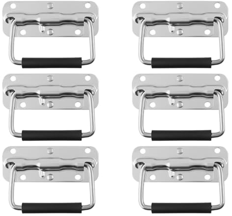 CHUEHKAK Lot de 6 poignées pliantes en acier inoxydable - 110 x 77 mm - Poignée de boîte à outils - Poignée rabattable à ressort - Poignée de transport pour boîte à outils