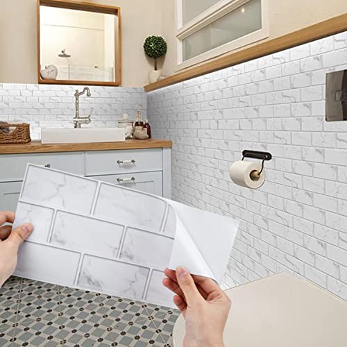 HUMOKI 12 Piezas Azulejos Autoadhesivos, 30x15cm Placa Adhesiva Marmolizada, Baldosas Adhesivas Pared Baño, Baldosas Adhesivas Pared, Vinilo para Azulejos Cocina, para Cocina, Sala de Estar, Baño