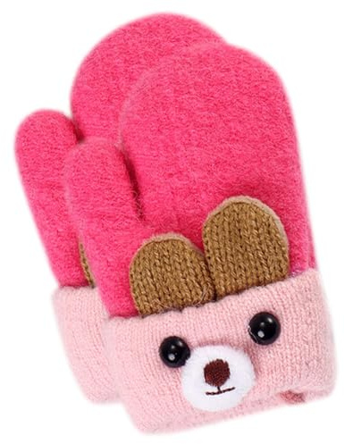 AWAVM Manoplas elásticas mágicas para niños pequeños, forro de felpa gruesa, guantes de bebé para bebé, guantes cálidos de invierno para niños, guantes de punto de animales lindos con cuerda para