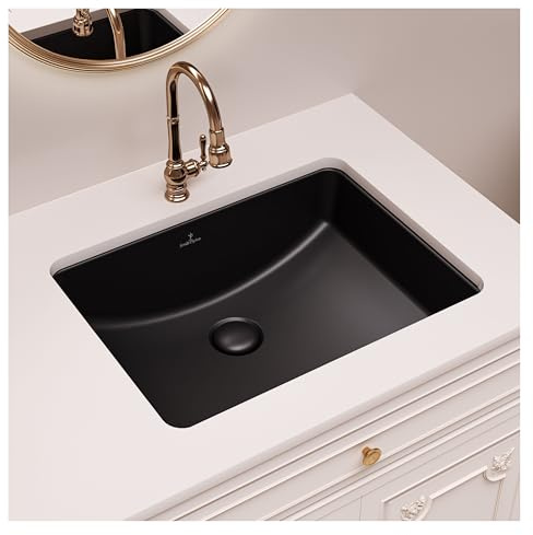 SmartSylva Lavabo de salle de bain encastrable rectangulaire en porcelaine et céramique Noir mat 45,7 x 35,6 cm