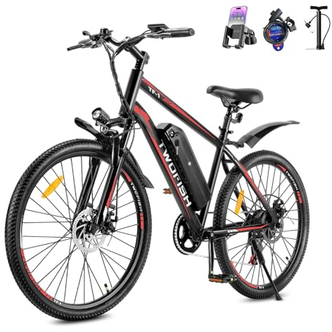 TWOFISH Electric Bike for Adults, 250W Motor E Bike with 36V 15Ah Battery, 100KM Max Range, 7-Speed Electric Mountain Bicycle with LED Display, Disc Brakes, Cruise Control, TF-1 (Black-Red)