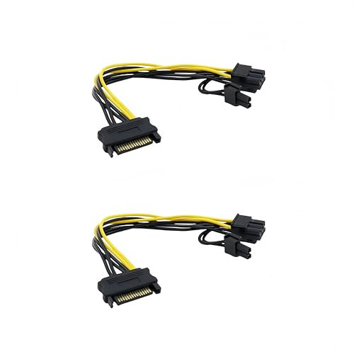 HONGLINSONG 2 Pack SATA to 8 Pin PCIe GPU Power Cable, 15 Pin SATA to 6+2 Pin PCI Express Graphics Card Power Adapter, 20cm Reverse Power Splitter Cable for Video Card & GPU Power Supply (BLACK)