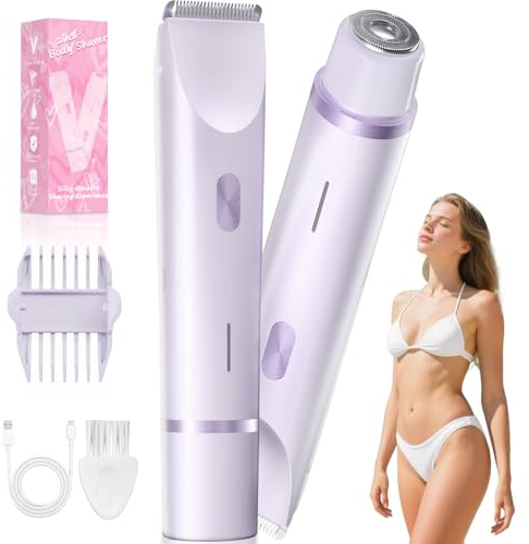 Fanovae Recortadora de bikini para mujer, maquinilla de afeitar eléctrica de doble hoja, IP67 impermeable, recargable por USB-C, aseo inalámbrico de 60 minutos, lavanda