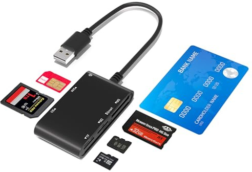 Sim Card Reader CAC Smart Card Reader Military, 6 in 1 DOD Military USB Common Access/SIM/SD/TF/MS/M2/ID/IC Card Adapter, USB A Sim Card Adapter Compatible with Windows, Linux/Unix, MacOS X