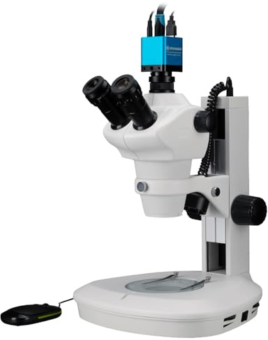Bresser Stereo Microscope 8-50x Zoom 6.25x LED On-Light and Transmitted Light HDMI Microscope Camera Full HD C-Mount Black